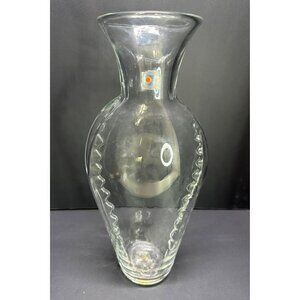 Vintage Blenko Glass Crystal (Clear) 13.5” Tall Vase Ribbed Design W/label